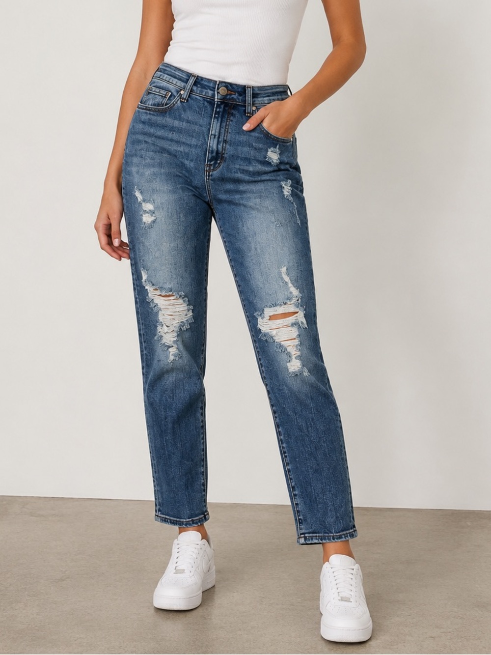 Judy Blue Boyfriend Jeans Womens 11/30 Blue High Rise Stretch Fit Distressed